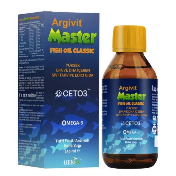 شراب زيت السمك Argivit Master أرجيفيت ماستر تركيز 3000 ملغ عبوة 150 مل
